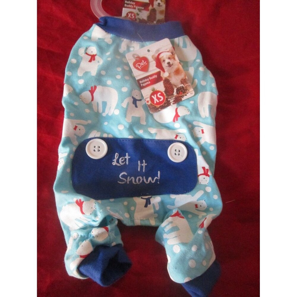 Pet Central Dog Pajamas Clothes Pjs Let It Snow Polar Bear Blue X-Small